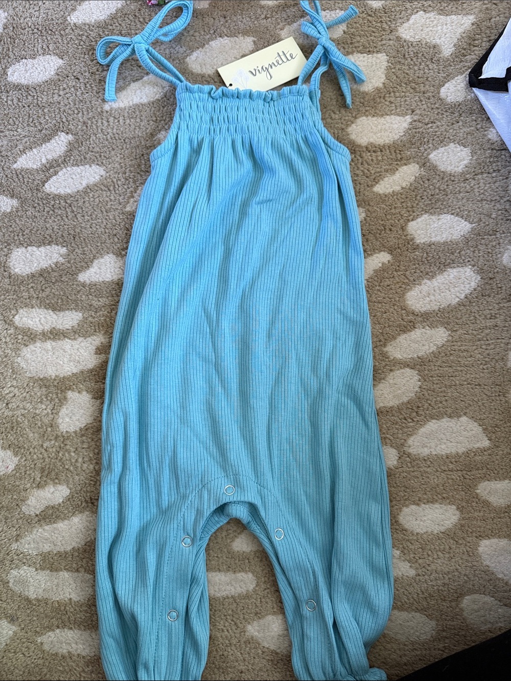 NWT Vignette Blue Ribbed Tie-Strap Kids One-Piece
